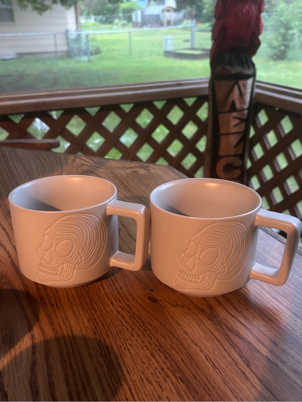 Starbucks White Embossed Skull Ceramic Mugs - Set of 2